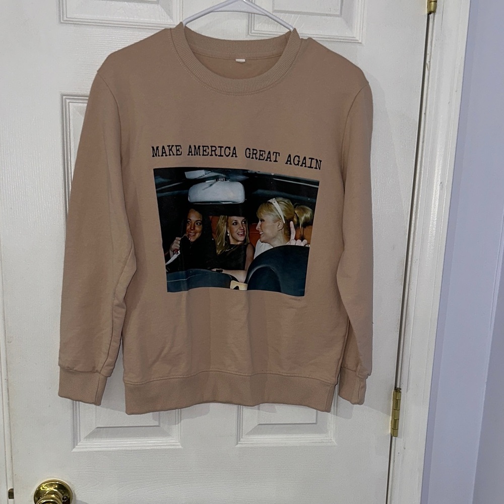 Large “make America great again” Tan Graphic Women's Sweater - Picture 3 of 9